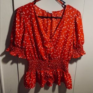 Red floral cinched top